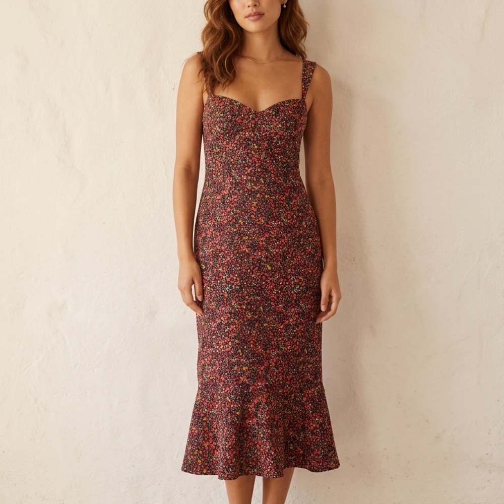 Hutch Red Multi Floral Sweetheart Midi Dress - Picture 2 of 7